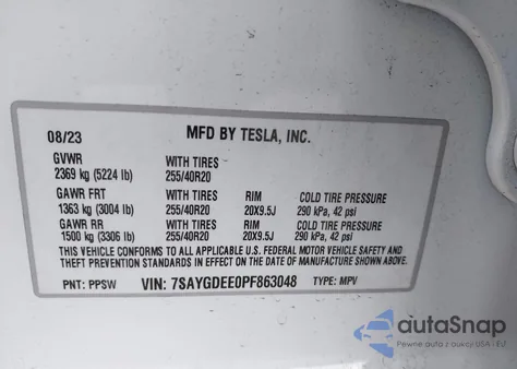 2023 Tesla Model Y Awd/Long Range Dual Motor All-Wheel Drive from USA, damaged, VIN 7SAYGDEE0PF863048